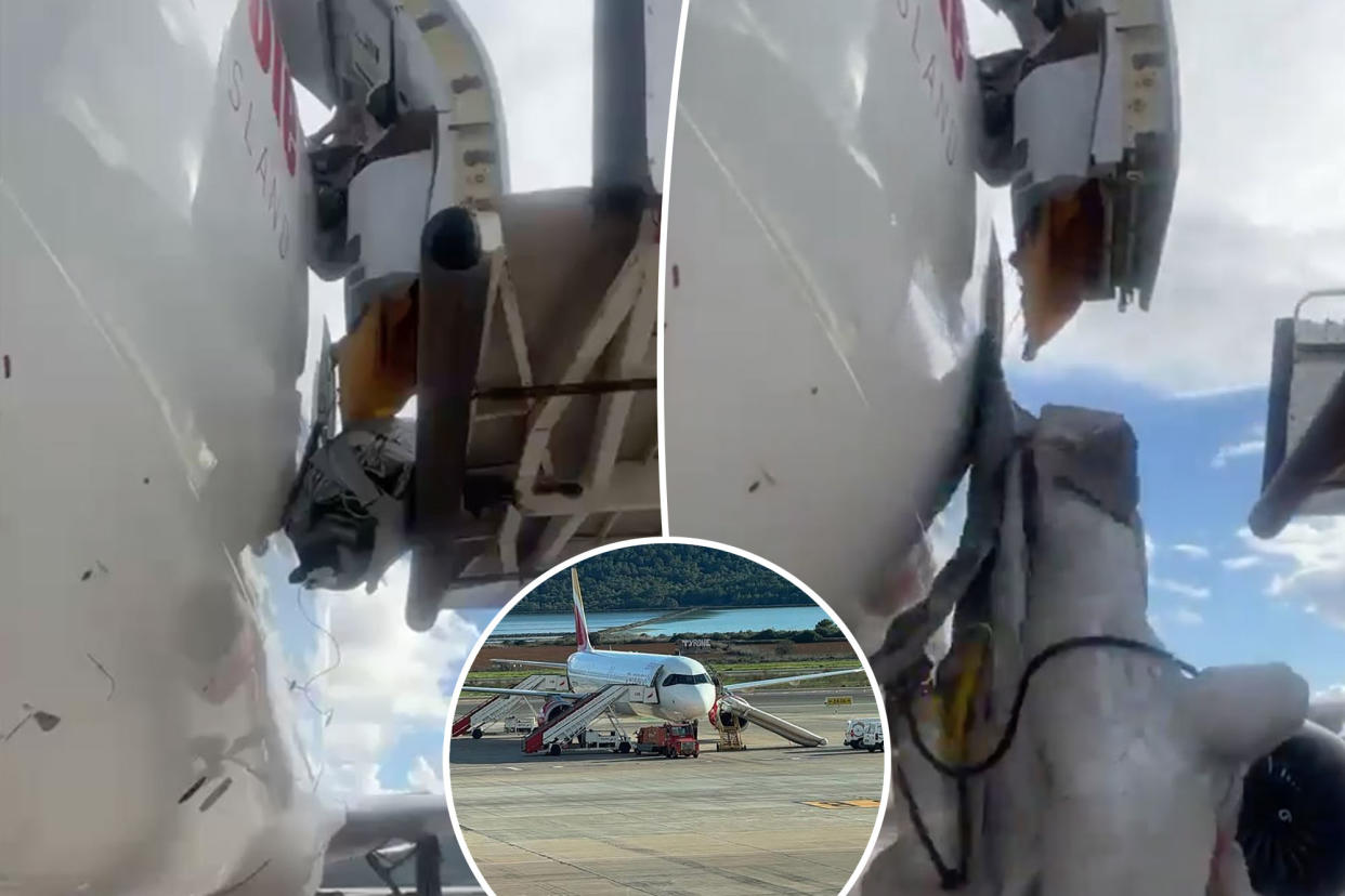 Survivors slide down emergency chutes from flipped aircraft. | Toronto plane crash