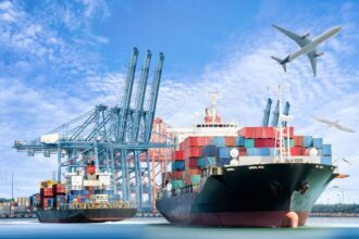 Shipping containers at a U.S. port,