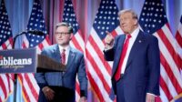 President Trump addressing Congress, with Speaker Mike Johnson nearby | Trump backed spending bill