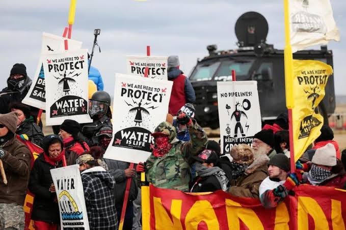 Protesters at Standing Rock in 2016, opposing the Dakota Access Pipeline. | Greenpeace pipeline trial