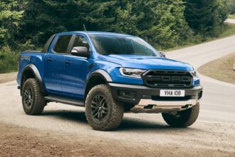 Ford Ranger pickup on a narrow European street