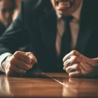 Man in suit clenching fist on desk, symbolizing backlash against DEI policies | Diversity backlash